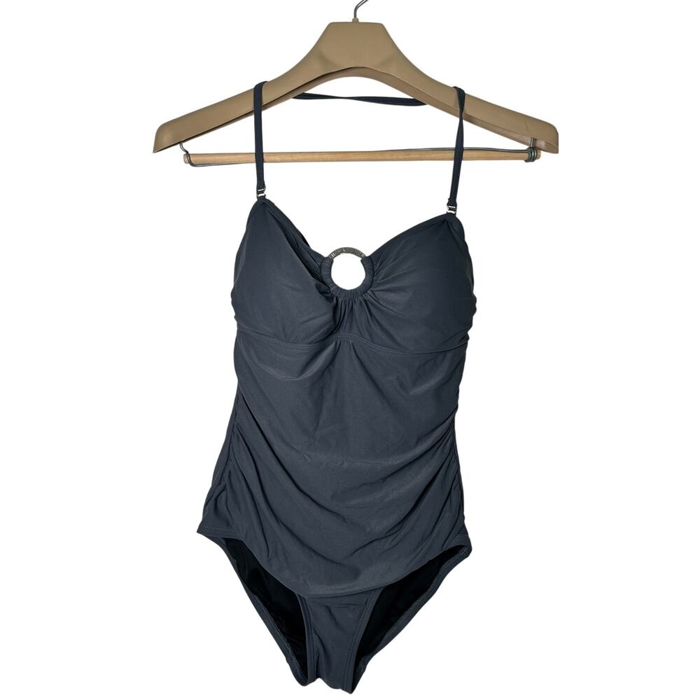 Michael Kors 1 piece Swimsuit Halter Strap Gray Size 6 Rouched Bathing Suit